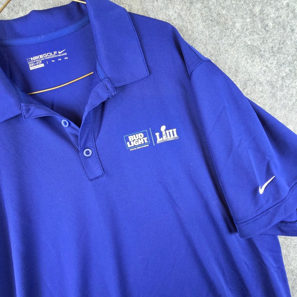 Nike Golf Polo XXL Super Bowl LIII Bud Light Promo Dri Fit Blue Football Shirt